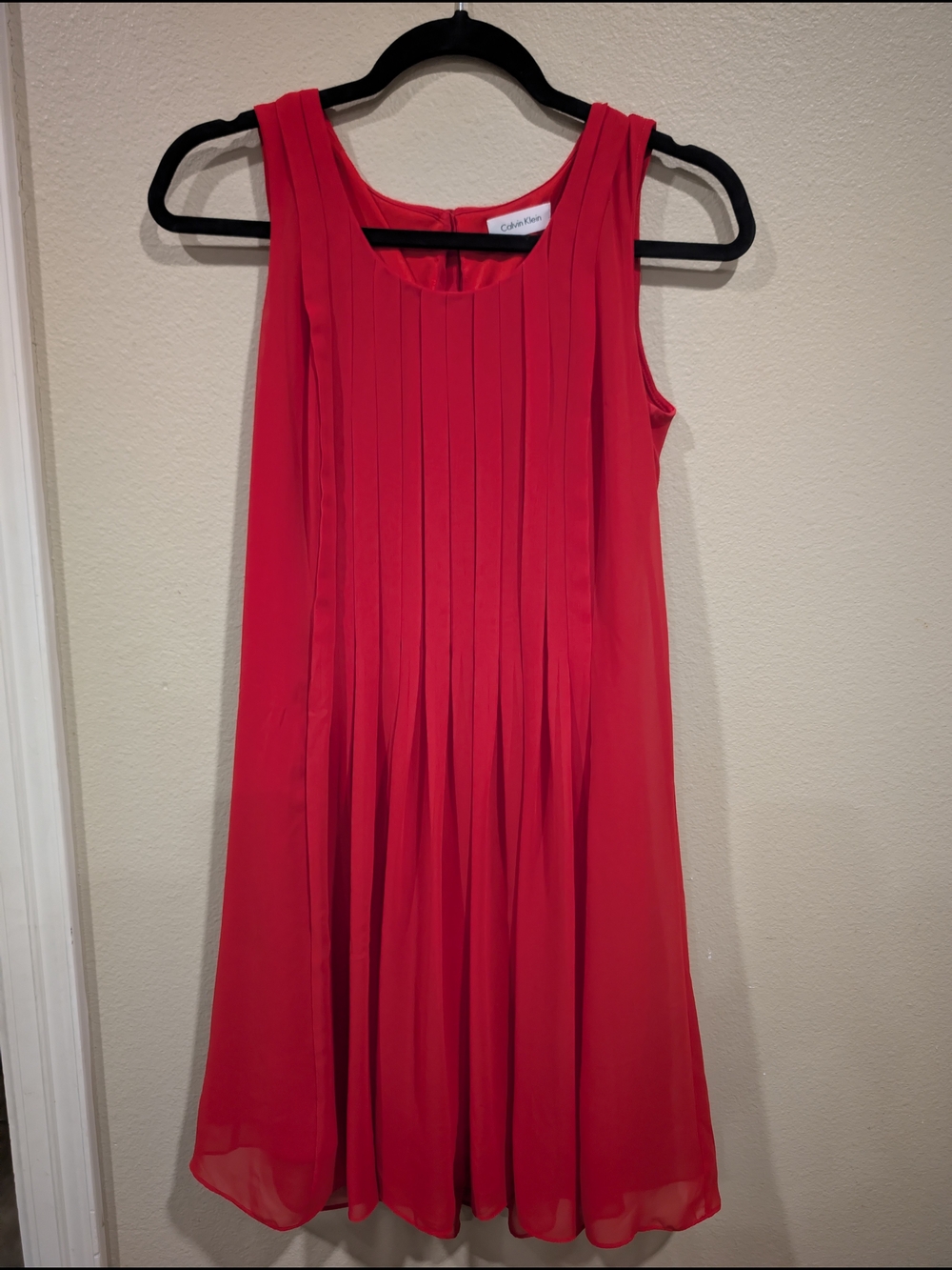 Calvin Klein Vibrant Red Pleated Midi Dress